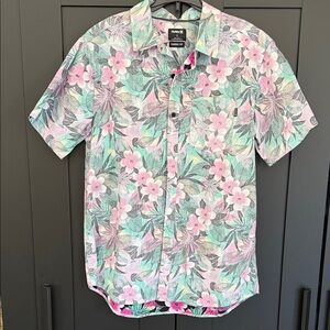 Hurley Men's Tropical Floral Shirt - Pink and Green